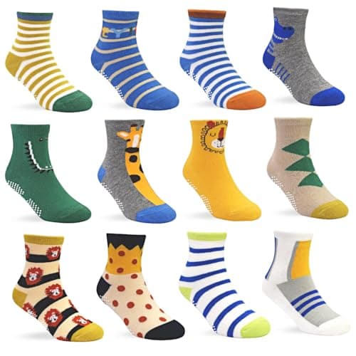 Tphon Toddler Socks, Baby Non Slip Socks for Boys Girls 12 Pairs Kids Infants Children Sock 1-3 Years