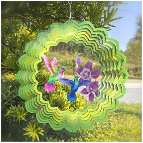 Hummingbird Wind Spinner Outdoor Mental Kinetic Wind Spinner for Garden Décor Hummingbird Gifts for Women/Men Hanging Lawn Ornaments Wind Sculpture with 3D Visual Effect (12''-1pc, Hummingbirds)