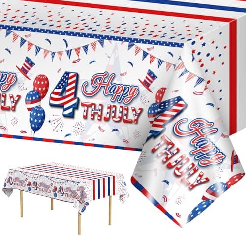 2 Pack Happy 4th of July Tablecloth Decorations - Fourth of July Table Cloth, Plastic Disposable Rectangle Table Cover for Patriotic Independence day Tables Decor Party Supplies Favors,108 x 54 Inch