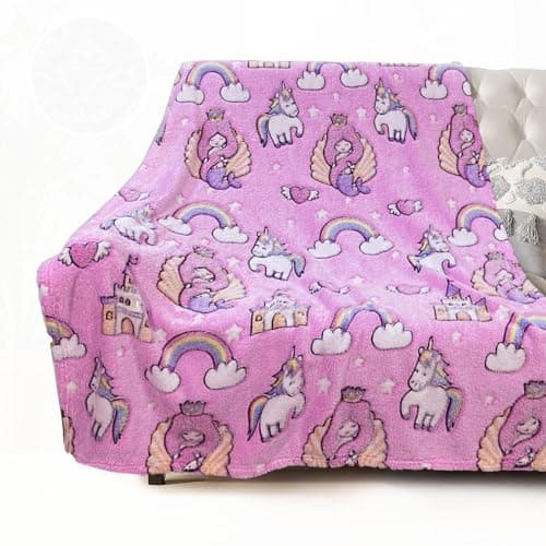 COMFAR Mermaid Blanket for Girls 4-6, Mermaid Gifts, Kids Blanket, 40"x 50", Pink, Glow in the Dark
