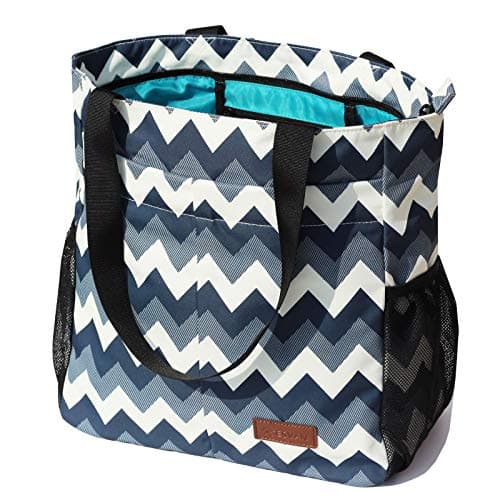 ESVAN Original Floral Water Resistant Tote Bag Large Shoulder Bag with Multi Pockets for Gym Hiking Picnic Travel Beach Daily Bags (Gray Wave)