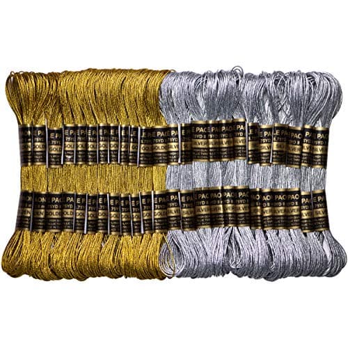 24 Skeins Metallic Embroidery Thread -Cross Stitch Threads - Friendship Bracelets String - Crafts Floss Gold and Sliver