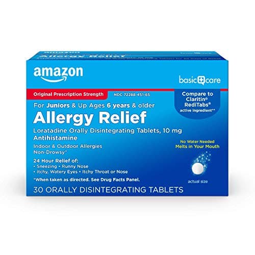 Amazon Basic Care 24-Hour Children Allergy Medicine, Loratadine Orally Disintegrating Tablets, 10 mg, Antihistamine, Non-Drowsy, Indoor & Outdoor Allergies, Ages 6+, 30 Count