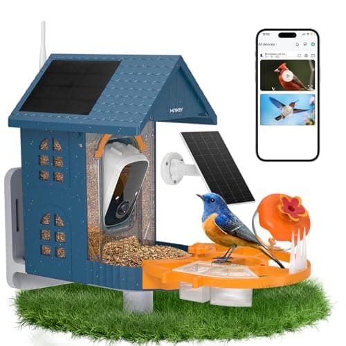 Smart Bird Feeder with Camera Outdoor Birdhouse:AI Identifies 11000+ Species, Features 3K HD Quality and Arrived Alerts Function,Powered by 3 Solar Panels,Gifts for Mom Dad Bird Lovers