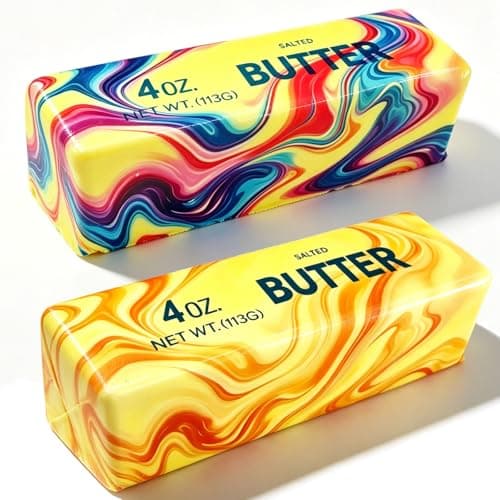 2 Pack Butter Squishy Fidget Toy, Realistic Butter Stick, Slow Rising Non-Stick TPR Squeeze Toy, Soft Sensory Desk Toy for Adults & Kids, Office Gift (Marbled Rainbow Colors)