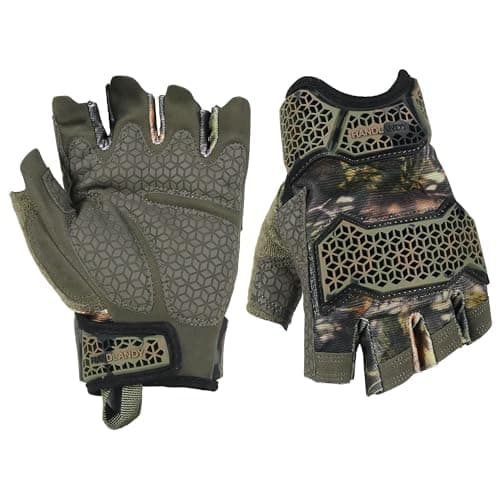 HANDLANDY Fingerless Work Gloves for Men, Padded Impact Tactical Mechanics Gloves, Grip Utility Trucker Driver Gloves (Camo- impact, Medium (Pack of 1))