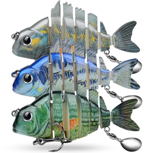 Bass Fishing Lures - Multi Jointed Lifelike Hard Baits with Spinner Baits Blades - Crankbaits Swimbaits Lure Artificial Bait Sunfish Shape Fish Tackle Kits Fishing Lure 3pcs/Set(HS078JKL)