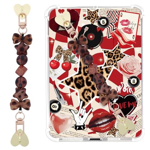 TAKEALOOKO Strap for Kindle Charm - Silicone Brown Leopard Beaded Grip Chain, Cheetah Bracelets Accessories for E-Reader Booklovers Women Men Hand Strap, Bookish Grad Gift
