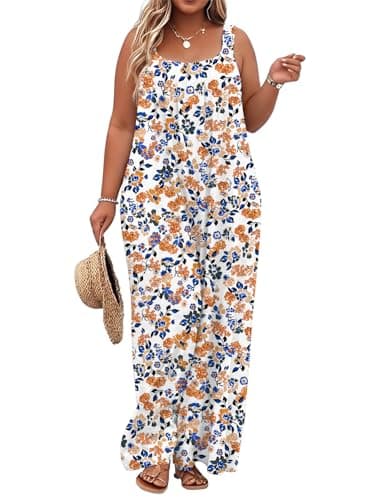 TAKEYAL Plus Size Jumpsuit for Women Wide Leg Summer Casual Overalls Loose Fit Trendy Rompers with Pockets