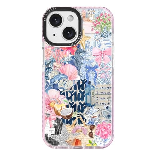 ChiCaseVer for iPhone 14 Case Romantic Coastal Beach Hibiscus Collage Ocean