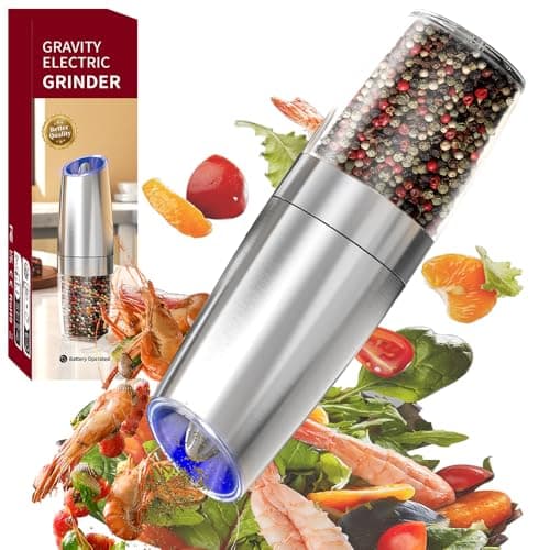 SStainless Gravity Electric Pepper Grinder LED Ceramic Burr Battery Spice Mill