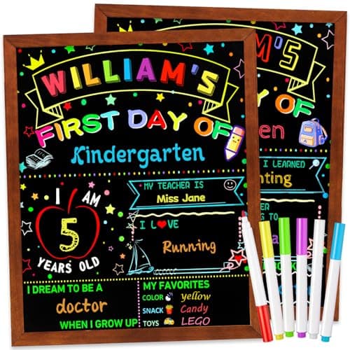 Multiwins First and Last Day of School Double Sided Sign with Frame- 14”x11” Reusable Dry Erase Board with 6 Colorful Liquid Chalk Markers - Back to School Supplies for Kindergarten Preschool