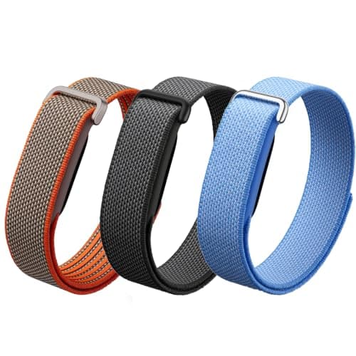3 Pack Bands Compatible with Google Fitbit Air, Nylon Replacement Wrist Straps, Breathable Adjustable Woven Sport Loop Bands for Workout and Daily Wear (Dune orange/Black/Glacier Blue, One Size)