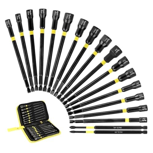 18-Piece Long Magnetic Nut Driver Set for Impact Drill, SAE and Metric Screwdriver Bits, 1/4 Inch Hex Shank Adapter Extension, Cr-V Steel