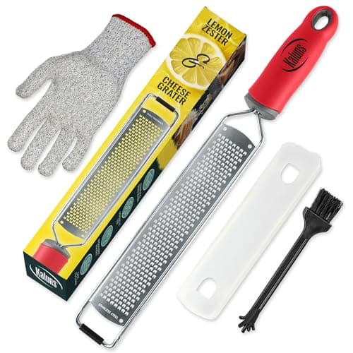 Lemon Zester & Parmesan Cheese Grater - Premium Citrus Zester Graters For kitchen W Stainless Steel, For Chocolate, Garlic, Ginger, Nutmeg, Fruits, Vegetables - Bonus Cleaning Brush & Glove