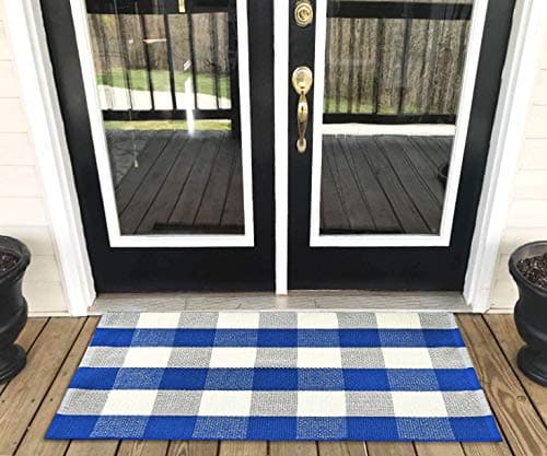 LEVINIS Cotton Farmhouse Blue Buffalo Plaid Rugs- Washable Buffalo Check Area Rugs for Kitchen/Bathroom/Laundry Room/Entry Way, 23.6'' x 51.2''