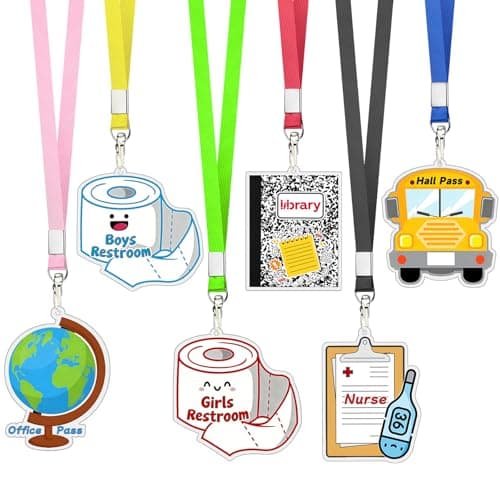 6 Pcs Back to School Acrylic Hall Pass Classroom Passes Set for Hall, Library, Restroom, Office, Nurse, Classroom Management Supplies Elementary First Day of School Gifts for Students