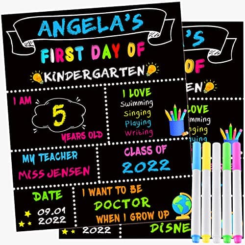14 Pack First Day of School Board - 12" x 10" Double Sided Back to School Board - My First and Last Day - First Day of Kindergarten Preschool Photo Props