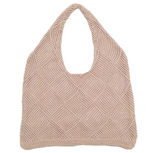 urmetimern Crochet Beach Bag for Women, Mesh Boho Summer Tote, Khaki