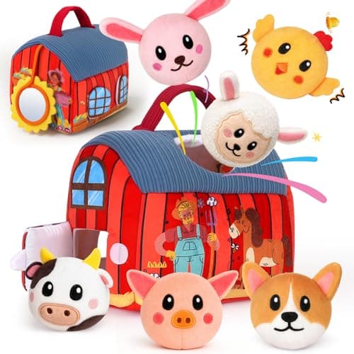 JOYSINTOY Baby Toys 6-12 Months - Soft Barn with Stuffed Farm Animals Toy