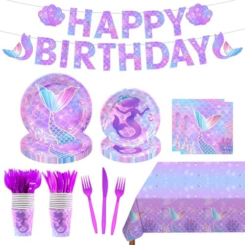HOZYUANKJ 182pcs Mermaid Birthday Party Decorations,Serve 30 Guests