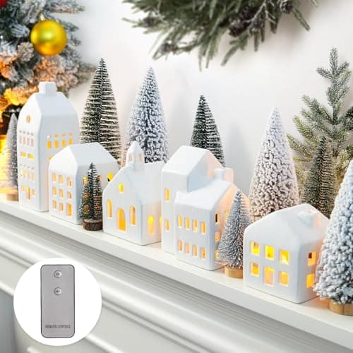 Christmas Decorations Indoor, 5 Lighted Ceramic Christmas Village Houses