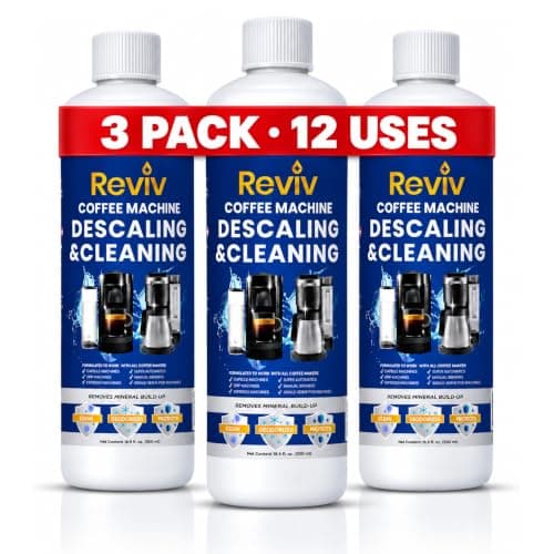 Descaling Solution for Keurig, Nespresso, Breville, DeLonghi & Ninja Coffee Machines - 3-Pack Descaler, 12 Uses (50.7 oz) - Reviv by Direct Coffee Tea