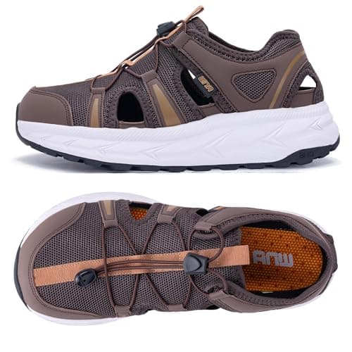 AHUSIR Mens Closed Toe Wide Width Hiking Sandals Summer Walking Water Shoes Comfortable Recovery Fisherman Sport Sandals Size 10 DarkBrown