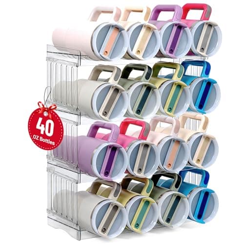 Water Bottle Organizer for Full Stanley 40 oz Tumbler with Handle, Cabinet Kitchen Pantry Organizers and Storage for Owala Stanley Cup Accessories Holder, Patented Stackable Tumbler Organizer Gifts