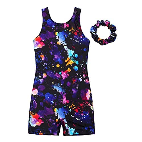 MODAFANS Leotards for Girls Gymnastics Biketards Tumbling Unitards Matching Hair Scrunchie 6-7 Years,Black Butterfly