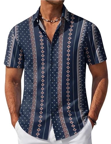 COOFANDY Mens Hawaiian Shirt Short Sleeve Tropical Shirts Casual Button Down Shirts Lightweight Beach Shirts