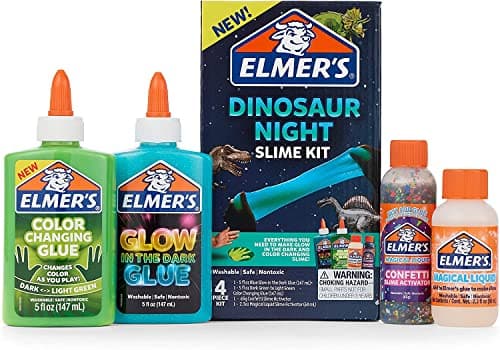 Elmer’s Glue Slime Kit Dinosaur Night Makes Color Changing and Glow in the Dark Slime Includes Liquid Glue and Activator 4 Count