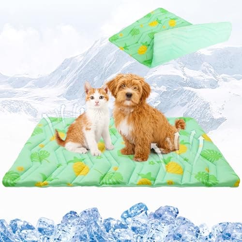 KOOLTAIL Dog Cooling Mat, Upgraded Two Sided Cooling Pad for Dogs Cats Puppy, Soft Pet Sleeping Blanket Keep Cool in Summer with Cute Fruit Pattern, Waterproof Washable for Crate Sofa Bed, Green M