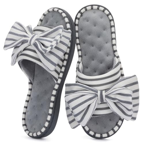 ULTRAIDEAS Womens Indoor Outdoor Slippers, Memory Foam Open Toe Cute House Shoes for Bedroom with Bow Design, Gift for Women
