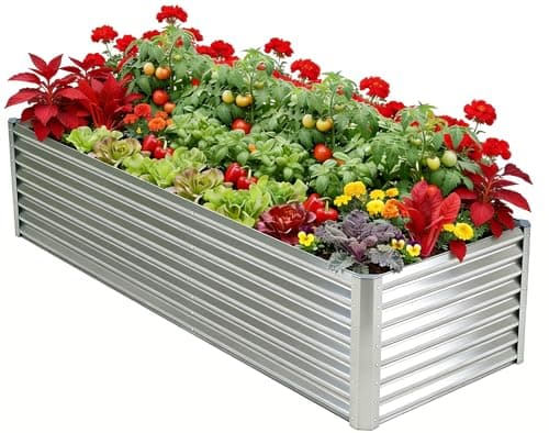 Tegarbed 8x4x2ft Raised Garden Bed, Deep Root Planter Box, Silver,1 Pack