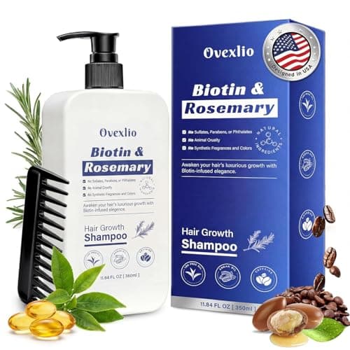OVEXLIO Hair Growth Shampoo with Biotin & Rosemary for Thinning Hair for Women, Anti Hair Loss Shampoo, Natural Thickening Formula, Sulfate Free with Comb, 11.84 fl oz