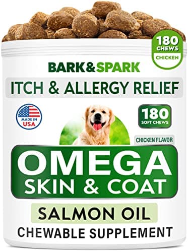 BARK&SPARK Omega 3 for Dogs - 180 Fish Oil Treats for Dog Shedding, Skin Allergy Chews, Itch Relief, Hot Spots Treatment - Joint Health - Skin and Coat Supplement - EPA & DHA Fatty Acids - Salmon Oil