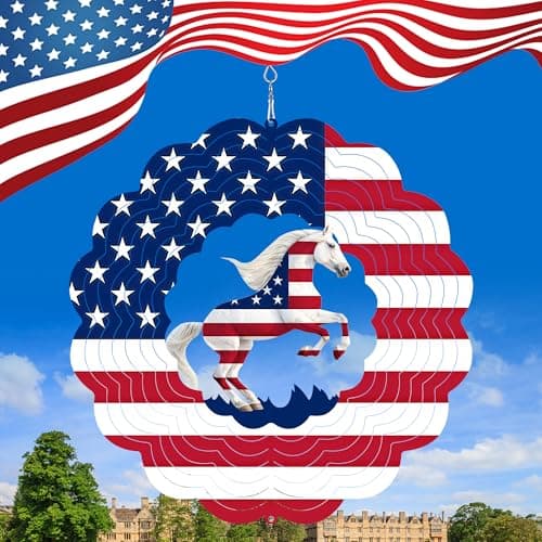 PARAISODOS Horse Metal Wind Spinner for Garden, Horse Gifts for Independence Day Women Men Mother Father, 12 Inch Hanging Wind Spinner for Outdoor & Indoor Decorations