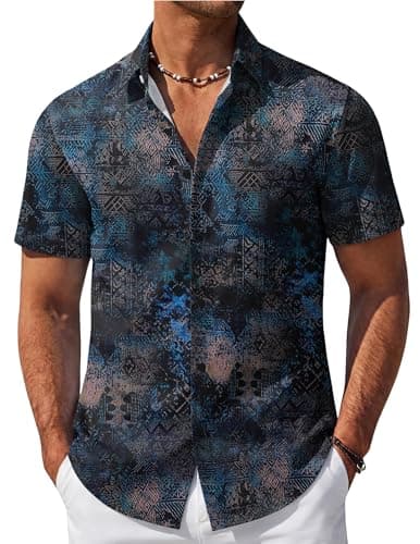 COOFANDY Mens Hawaiian Shirt Short Sleeve Floral Button Down Shirts Summer Beach Shirt Vintage Shirt