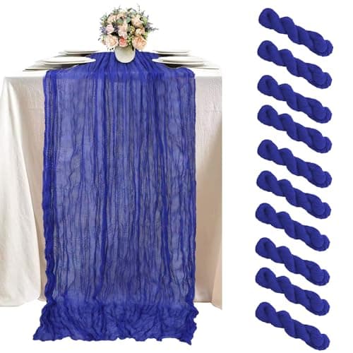 FUHSY Blue Cheesecloth Table Runner 10 Pack 10FT Rustic Gauze Table Runners Wedding Cheese Cloths Boho Table Runner Cheesecloth Fabric Royal Blue Cheesecloth Runners Bulk for Dinner Party Decor