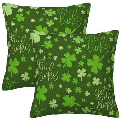 Gnhkmw St. Patrick's Day Clovers Pillow Covers 18X18, Green Shamrocks Get Lucky Decorative Throw Pillow Covers, Saint Patrick's Pillowcase Cushion Case for Home Sofa Couch Indoor Outdoor Set of 2