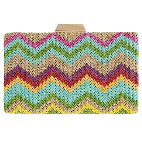 Natural Straw Box Clutch, Multi