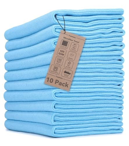 Faoemsey 10-Pack (16"x16") 420GSM Premium Edgeless Microfiber Towels for Cars, Ultra-Soft Absorbent, Scratch-Free, Lint-Free, Professional Detailing Cloth for Home Cleaning, Trucks and More, Sky Blue