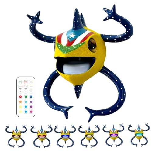 UKENEM Puerto Rico Souvenirs, Vejigante Mask Wall Decor of Puerto Rico with LED Coqui Lamp, Vejigante Mask Coqui Frog Puerto Rican Art Decor, Idea Gifts for Boricua and Puerto Rican(Colorful-1)