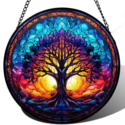 Tree of Life Suncatcher -7.9 in Stained Glass Window Hanging Catcher Garden Decor