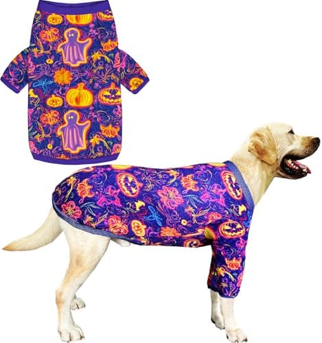 Dog Shirt for Large Dogs Neon Halloween Pumpkin Ghost Pajamas for Medium Large Dogs XL, Halloween