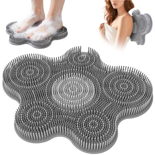 Mabnuby Shower Foot Scrubber Mat, Silicone Back Scrubber Wall Mounted Grey