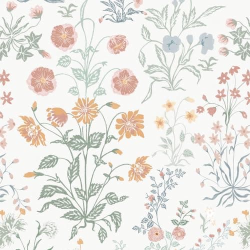 Fiula Floral Peel and Stick Wallpaper Vintage Wallpaper Colorful Wall Paper Wildflower Contact Paper for Cabinets Vinyl Renter Friendly Waterproof Self-Adhesive Bathroom Kitchen Bedroom 393"×17.3"