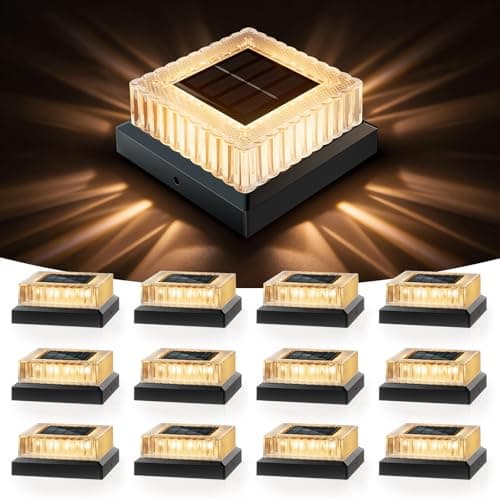 APONUO Solar Post Cap Lights, 12-Pack IP65 Waterproof for 4x4 Posts, 20 Lumens Deck Post Lights Solar Powered Outdoor – Perfect for Fence, Patio, Garden,Decor, Black