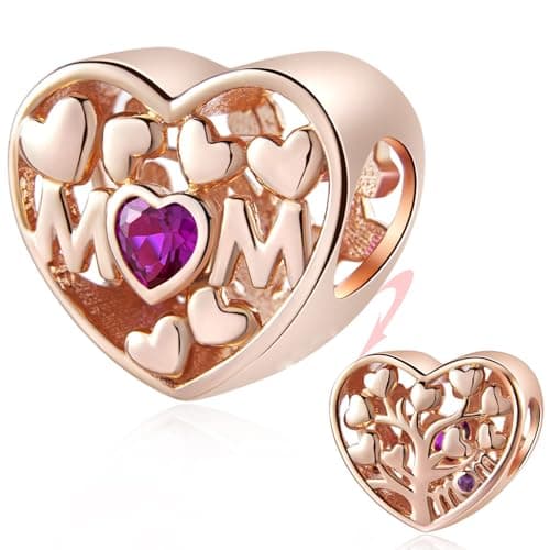GEMDAZZ Rose Gold Mom Family Tree Charms, fit Pandora Mothers Day Bracelet